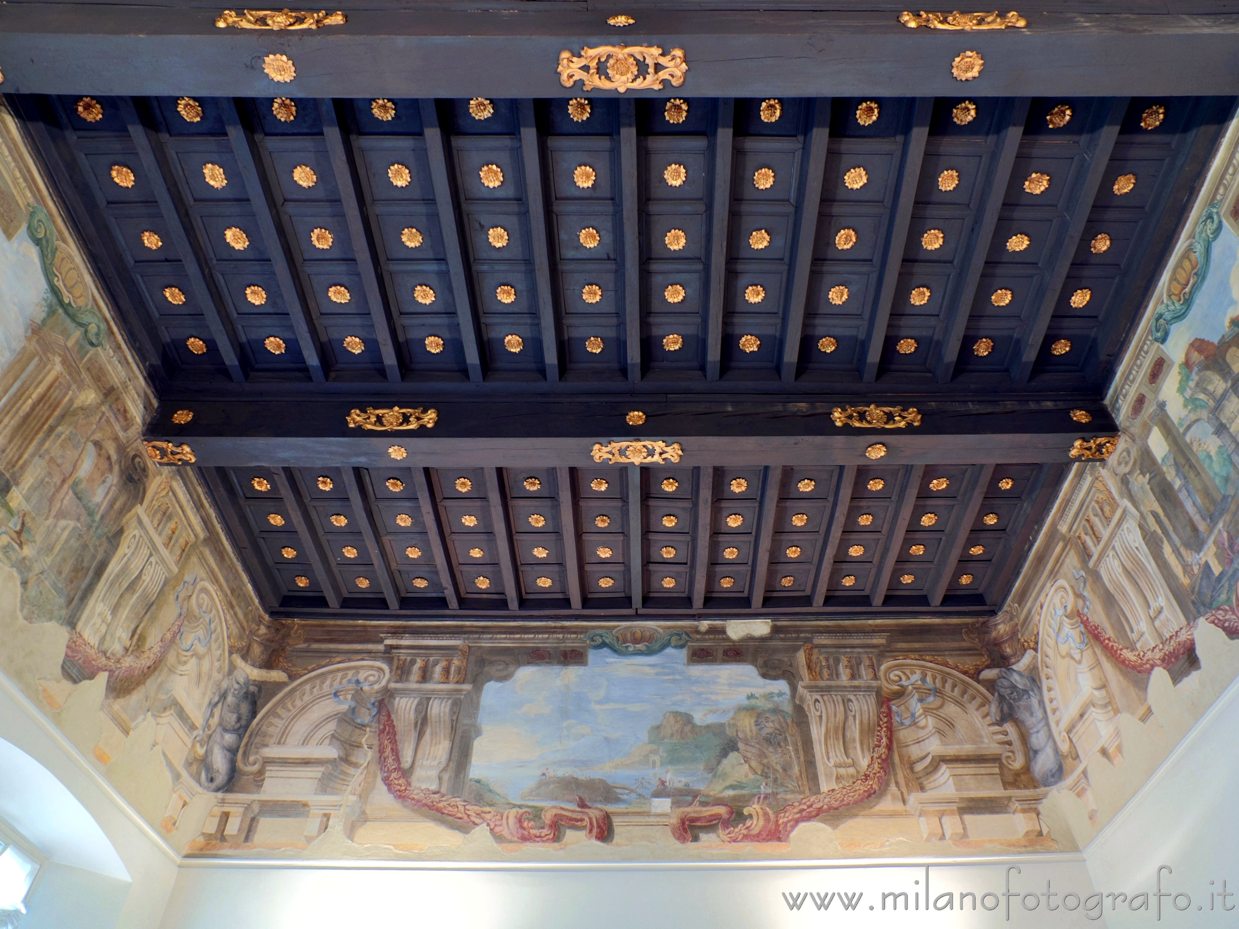 Cavenago di Brianza (Monza e Brianza, Italy) - Ceiling of the hall of the talamons in Palace Rasini